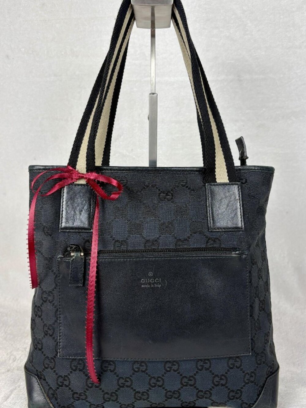 Gucci GG Canvas Web Strap Tote in Black Monogram Jacquard
